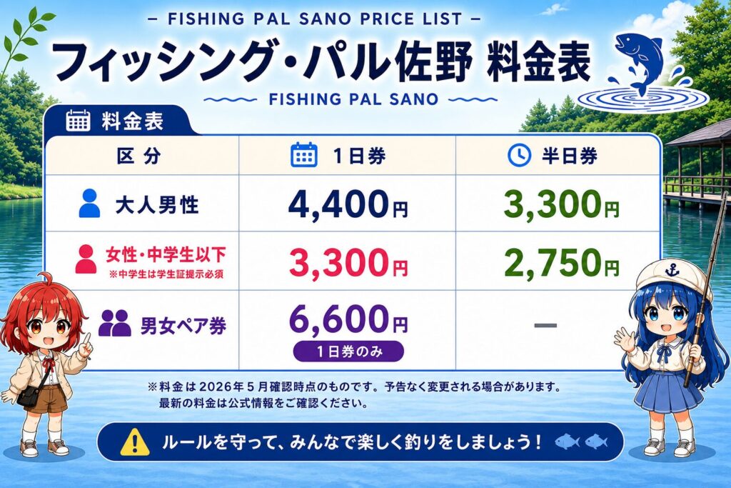 フィッシング・パル佐野の料金表