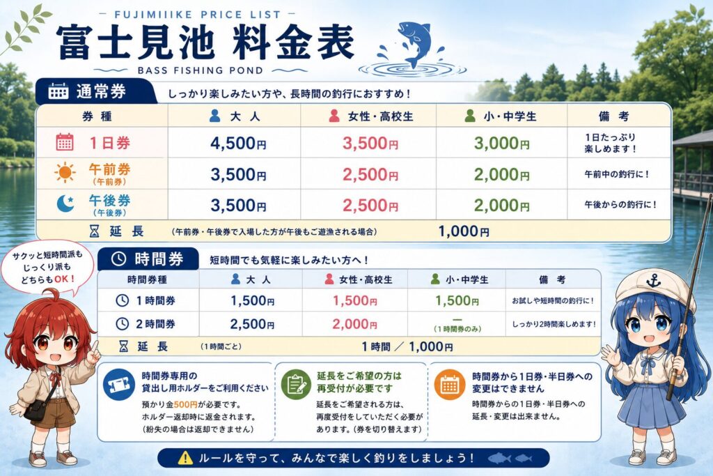 富士見池の料金一覧と利用案内