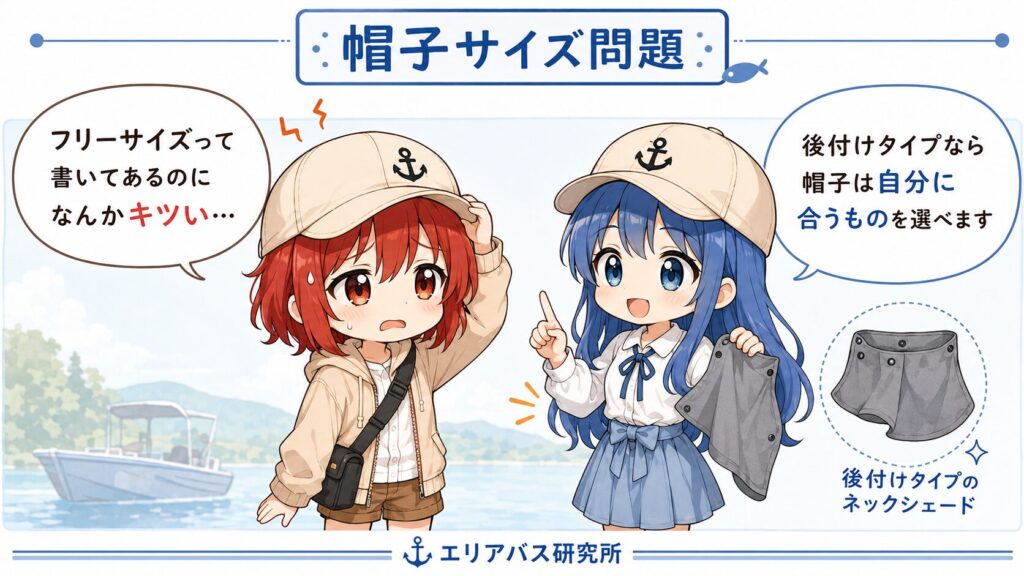帽子のサイズを気にせずOKな後付けネックシェードの説明