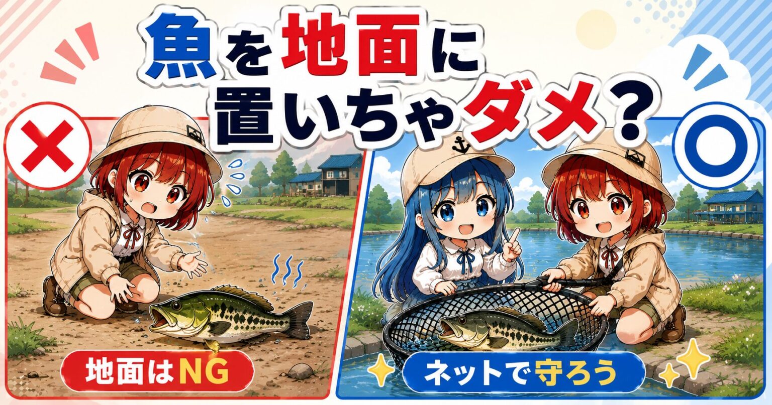 魚を地面に置かない理由を解説するイラスト